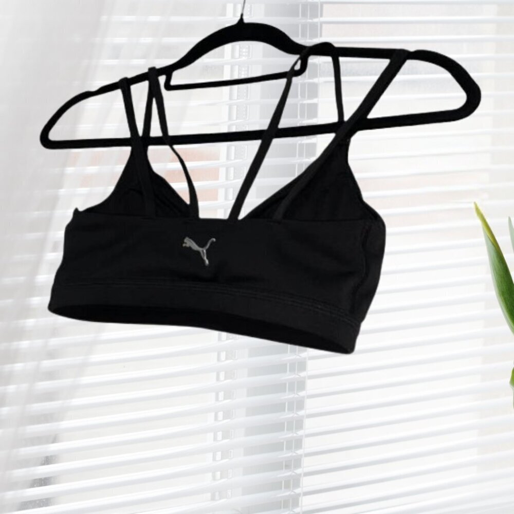 PUMA Eversculpt Low Impact Sports Bra XS Strappy Back Shape Enhancing Logo Black